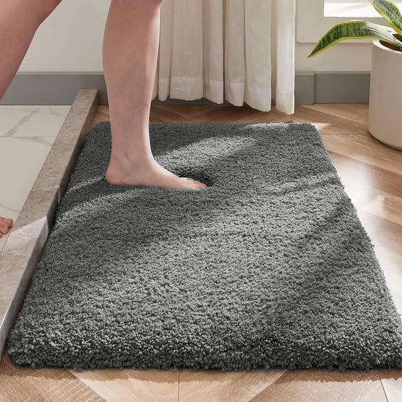 Evlmd Bathroom Rugs, Gray Shaggy Soft and Absorbent Bath Rug, Non-Slip, Thick Plush Machine Washable Dry Bath Mats for Bathroom, Tub and Shower, 24" x 36"