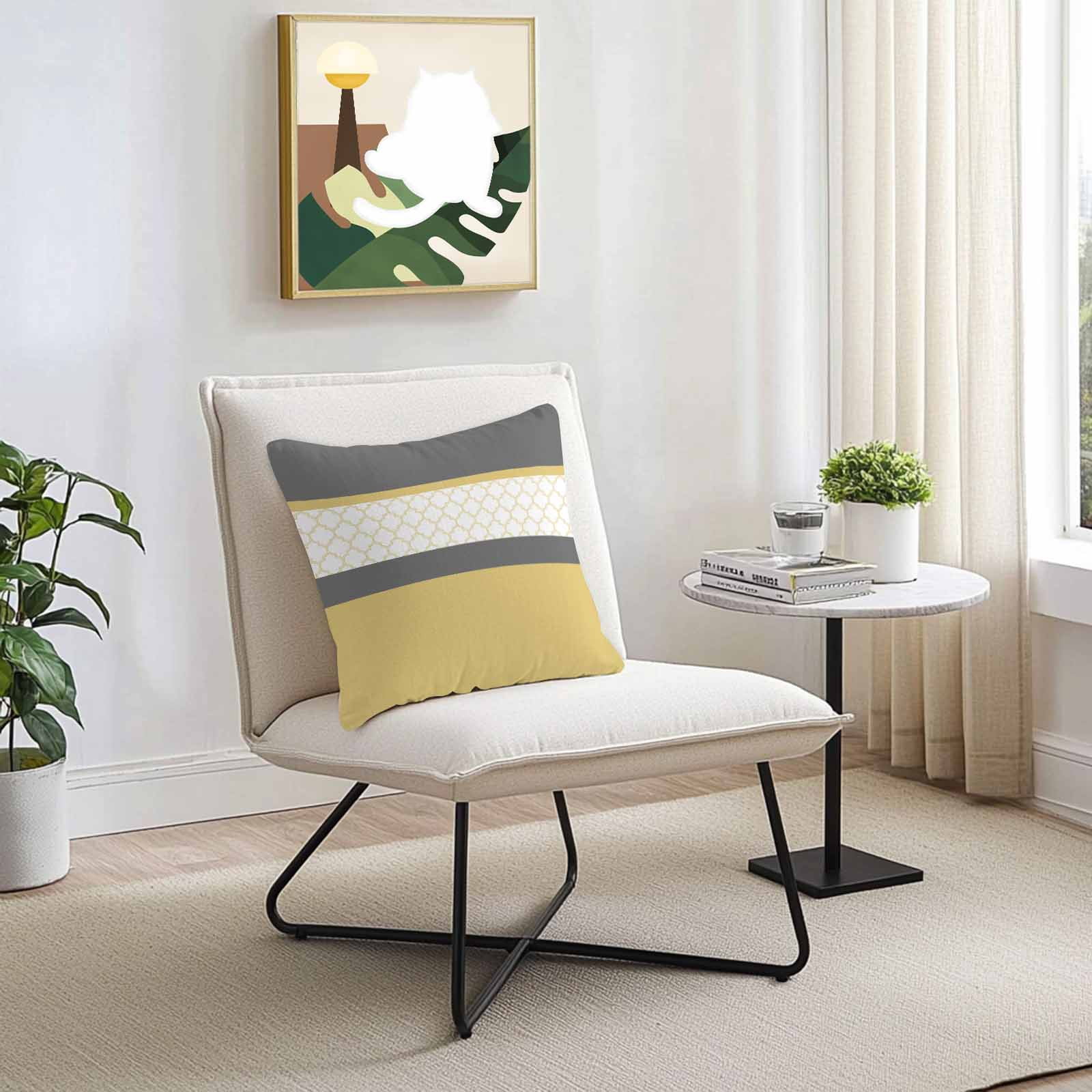Abstract Yellow Outdoor Pillow Covers Set of 2 Grey Stripes Moroccan Geometric Modern Retro Waterproof Throw Pillow Case Decorative Square Cushion Cover for Patio Couch Garden Balcony, 18"x18"