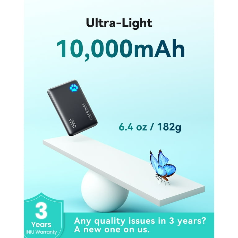 INIU PowerPaw 10K Power Bank, Slimmest 10,000mAh PD 22.5W Fast Charging Portable Charger Battery Pack with Dual USB C & USB A Ports for iPhone, Samsung, Google Pixel, Tablets, AirPods, etc. - INIU PowerPaw 10K Power Bank, Slimmest 10,000mAh PD 22.5W Fast Charging Portable Charger Battery Pack with Dual USB C & USB A Ports for iPhone, Samsung, Google Pixel, Tablets, AirPods, etc. -