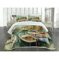 thumbnail image 3 of Ambesonne Italian Quilted Bedspread Set 3 Pcs, Boats in Naples, Queen Size, Multicolor, 3 of 5