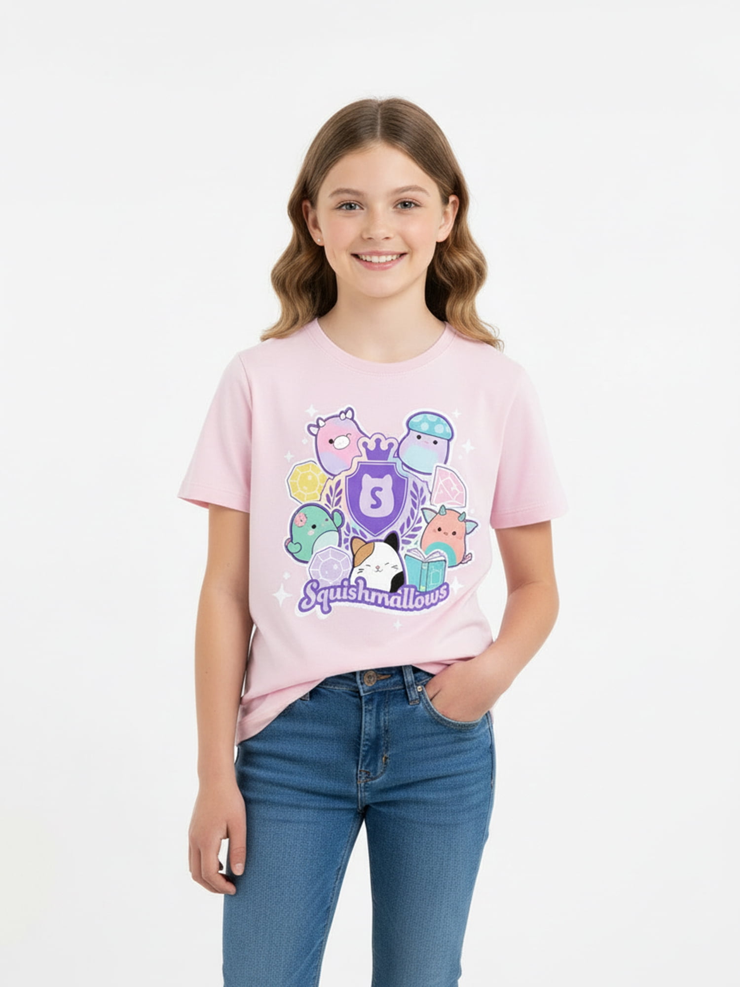 Squishmallows Girls Graphic Tee with Short Sleeves, Sizes 4-16