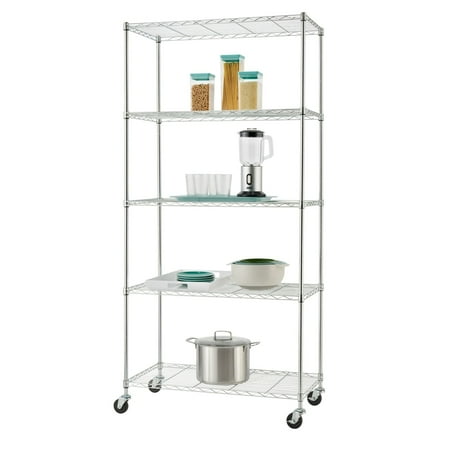 

TRINITY Basics 36 W x 18 D x 76 H 5-Shelf NSF Wire Shelving Unit With Wheels 1250 lb Capacity Chrome Color