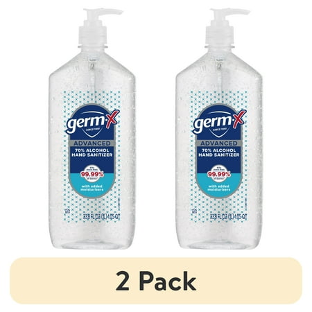 (2 pack) Germ-X Advanced Hand Sanitizer with Pump, Alcohol & Moisturizers, Original Fresh Scent, 33.8 fl oz.