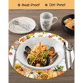 thumbnail image 3 of 13 Inch Round Placemats Set of 6, Hello Fall Non Slip Heat Insulation PP Table Mats, Orange Pumpkins Thanksgiving Maple Leaf Washable Place Mats for Kitchen Dining Party Table Decor, 3 of 7