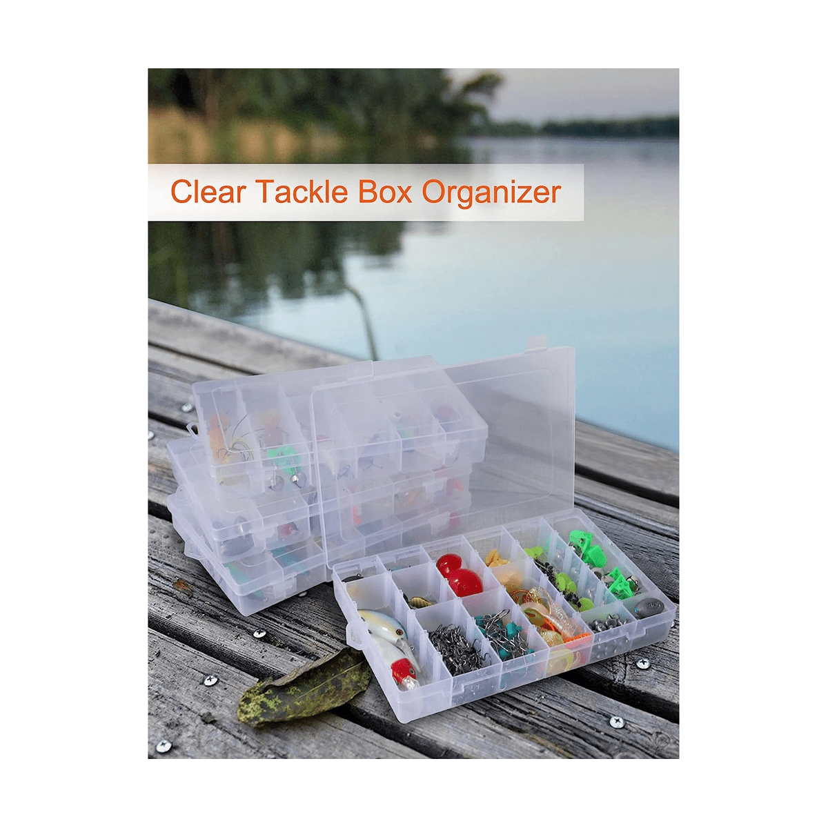 18 inch tackle box Tackle Box Organizer 18 Grids Plastic Craft Box Organizer Bead Organizer  Clear Fishing Box with Dividers, 4 Pack