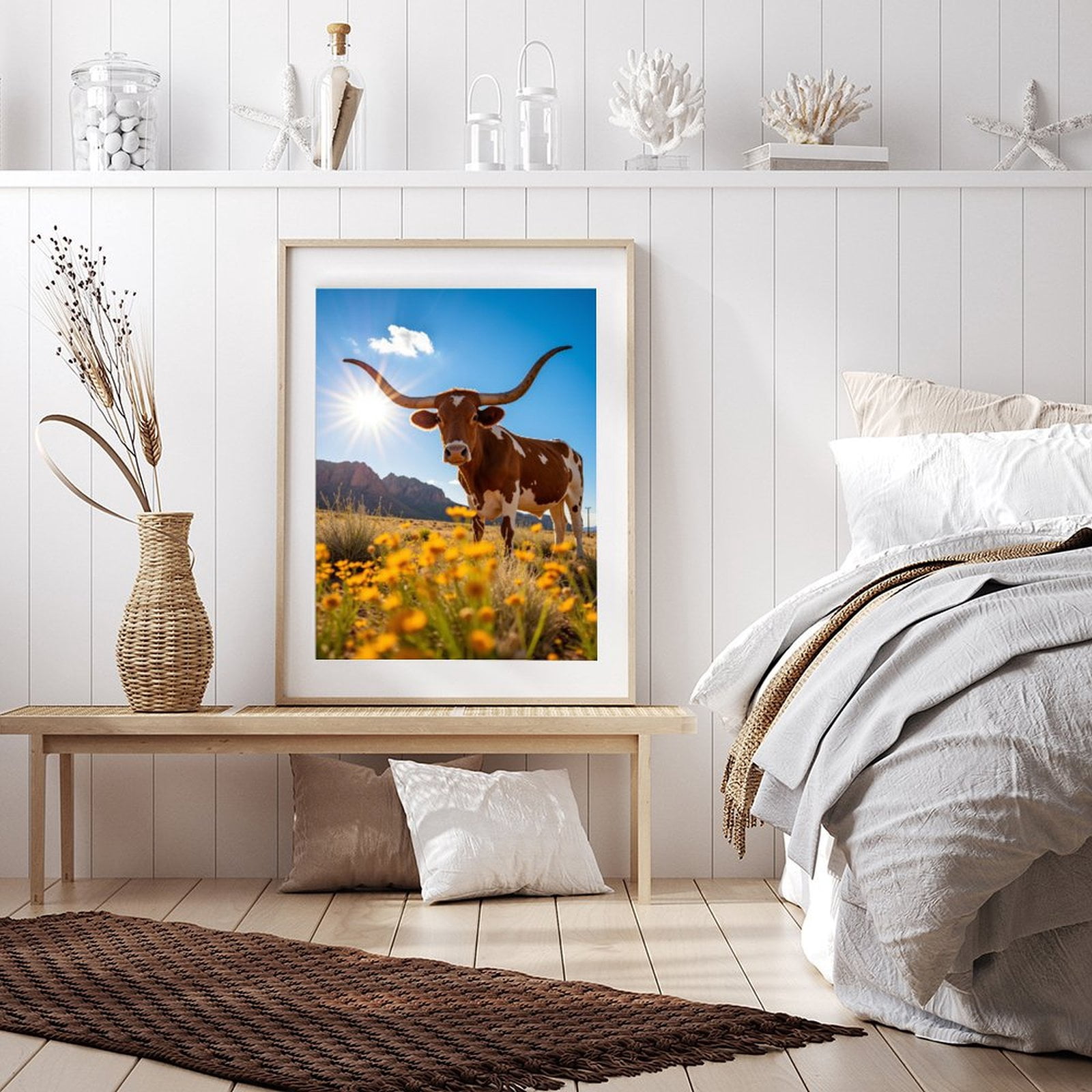 Diamond Art Kit for Adults, Texas Sunset Longhorn Field Blossoms Diamond Painting for Adults Beginners, DIY Diamond Art Painting Kits, 5D Diamond Painting Crafts for Home Decor 12x16 Frameless