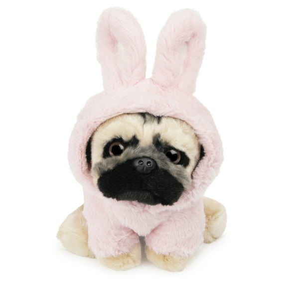 GUND Doug The Pug Fuzzy Pink Bunny Hoodie Doug Plush Stuffed Animal  Pink, 9