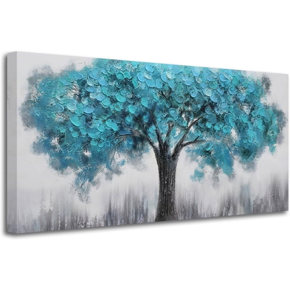 Aaheei Blue Tree Canvas Wall Art Painting for Living Room Abstract Landscape Picture Hand Painted Artwork for Bedroom Bathroom Kitchen Dining Room Office Home Decor 8x10