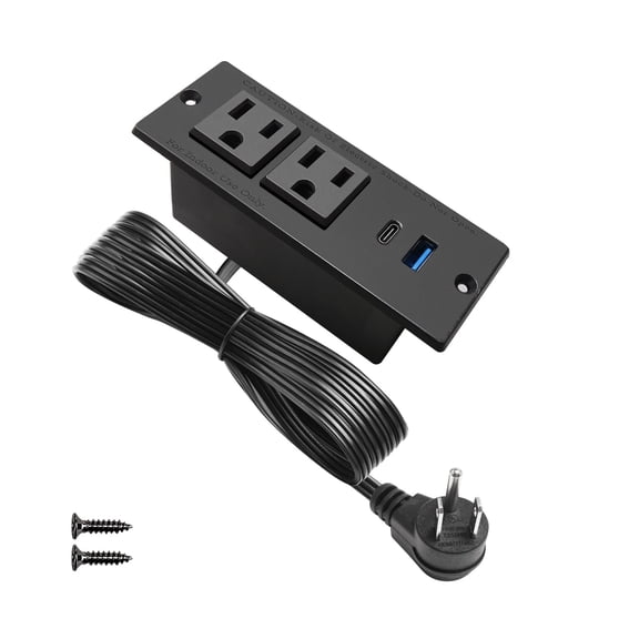 USB C Desk Recessed Power Strip Fast Charge Desktop Power Station 2 Outlets 2 USB  Flat Plug Extension Cord  for Tabletop Sofa Cabinet Nightstand