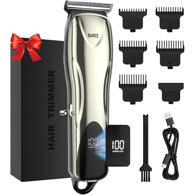 Cordless Beard Trimmer for Men,Rechargeable Hair Trimmer Hair Clippers for Men, Professional Electric Barber Clippers, Zero Gapped Beard Trimmer Kit with 5 Guide Combs for Home Use