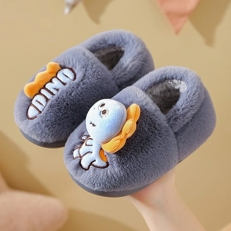 

kpoplk Toddler Boy Slippers Dinosaur Slippers For Kids Memory Foam Comfy House Shoes Girls Boys Bedroom Home Slippers For Kids(Grey)