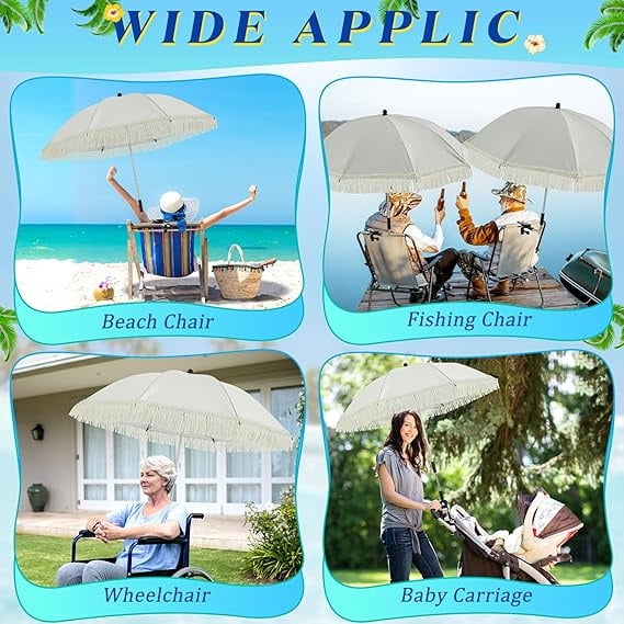 2 Pcs Automatic Chair Umbrella with Universal Clamp 44" UPF 50+ Portable Clamp on Beach Chair Adjustable Wheelchair Umbrella for Outdoor Patio Parasol