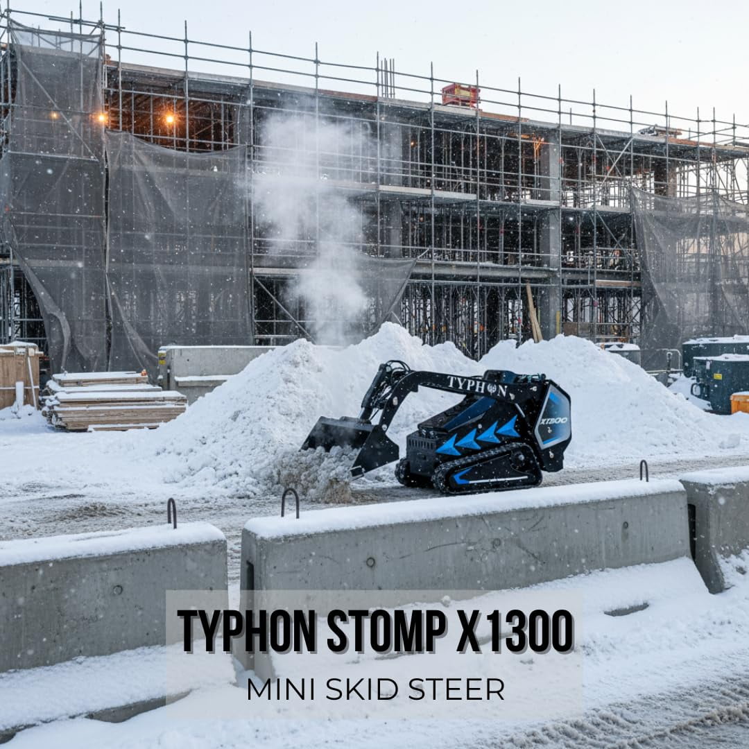 TYPHON STOMP X1300 Mini Skid Steer Loader, 25HP Kubota D1105 EPA Diesel Engine, Compact Track Loader, Vertical Lift, High-Pin Boom
