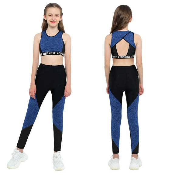 DPOIS Kids Girls Tracksuit Set Hip Hop Dance Yoga Sports Workout Athletic Leggings Outfits