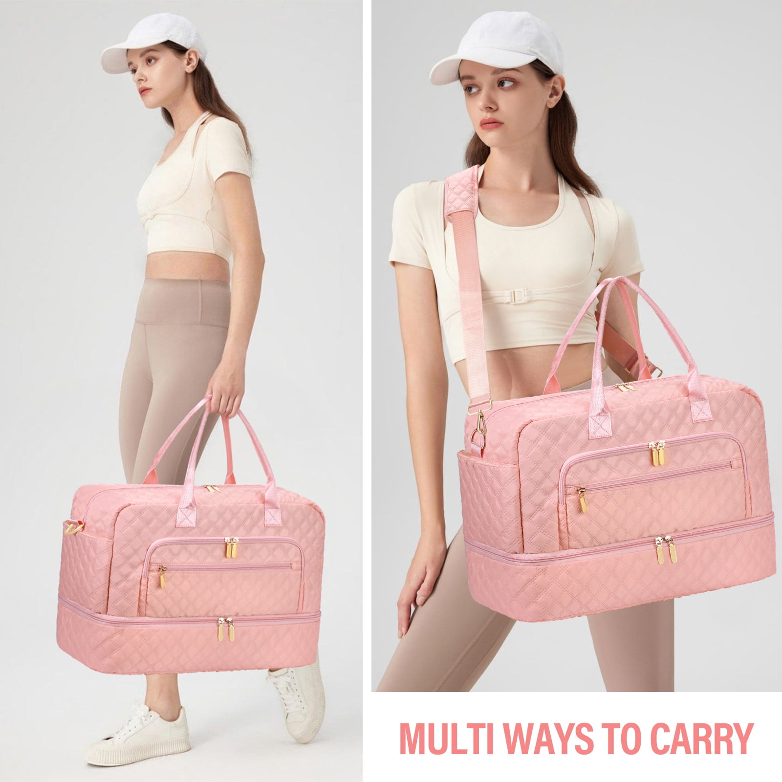 Livhil 2pcs Womens Overnight Bag, Carry on Weekender Bag with Shoe Compartment for Business Trips Sport Hospital, Pink