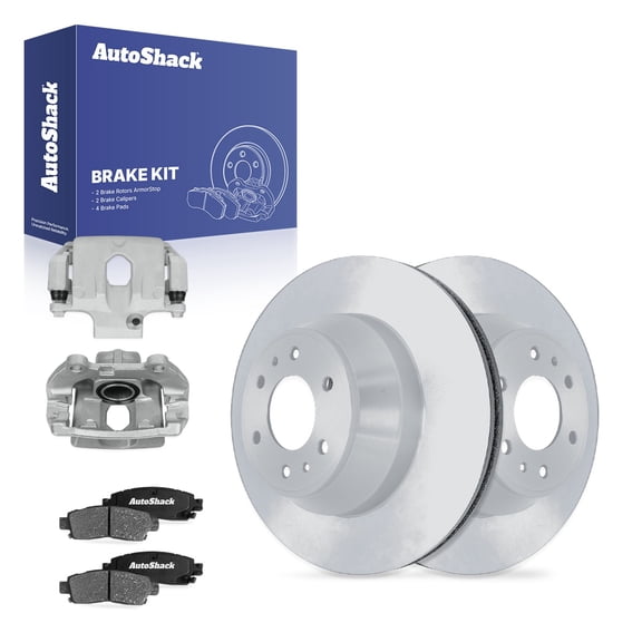 AutoShack Rear Vented Coated Brake Rotors   Ceramic Pads   Calipers 8-PC Brake Kit Replacement for 2002-2009 Chevrolet Trailblazer 2002-2009 GMC Envoy 2005-2009 Saab 9-7x ArmorStop 12.8" (325 mm)