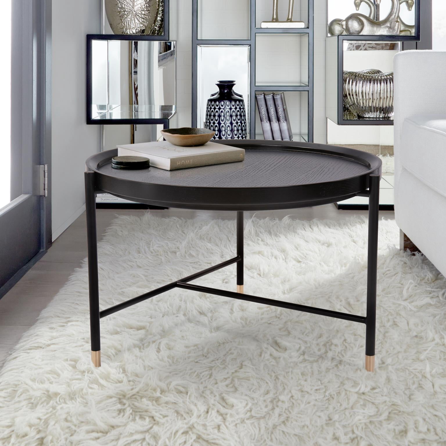 Tyler Dillon Black Ash Round Coffee Table with Metal Base - 28"D x 18"H