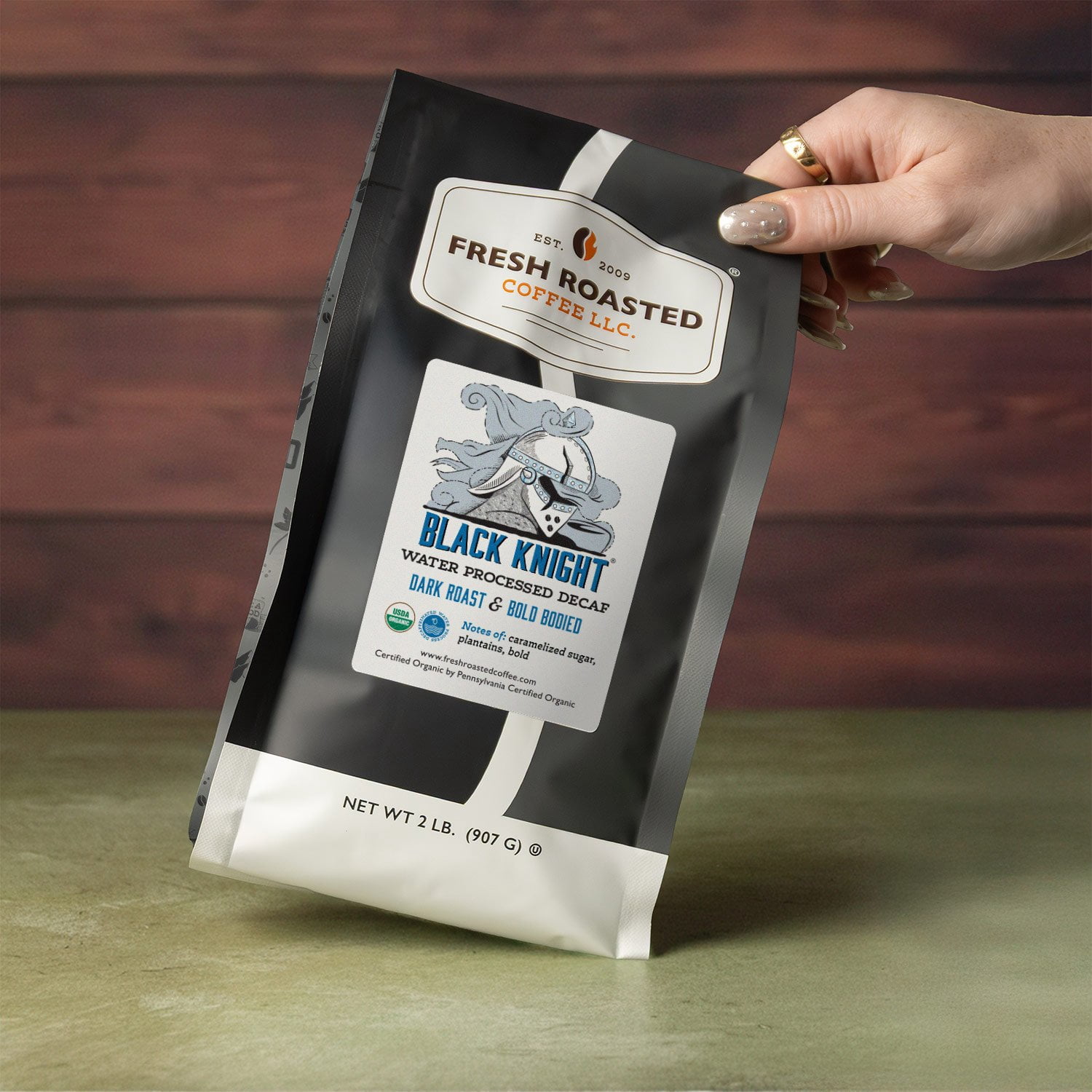Fresh Roasted Coffee, Organic Black Knight Decaf Coffee, Dark Roast, Drip Ground, 32 oz 2 lbs