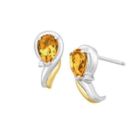 Duet 1 1/3 ct Natural Citrine Drop Earrings with Diamonds in Sterling Silver & 14kt Gold