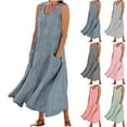 thumbnail image 1 of WRKEKC Robes d'Été Décontractées pour Femmes, Robe T-Shirt pour Femmes, Robe d'Été Tendance pour Femmes pour les Vacances, Couleur Unie, Sans Manches, Ajourée, Midi, de Fête, de Plage, 1 of 7
