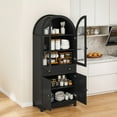 thumbnail image 6 of ModFusion 71 Inch Rounded Arch Pantry Cabinet with Adjustable Shelf, Glass Door, Large Drawer, Food Cupboard Kitchen Buffet Hutch, Black, 6 of 10