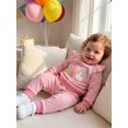 thumbnail image 3 of RUINIXCW Toddler Baby Girl First Birthday Outfit Infant Girl Spring Fall Winter Clothes Duck Waffled Striped Long Sleeve Sweatshirt Tops and Pants Set, 3 of 9
