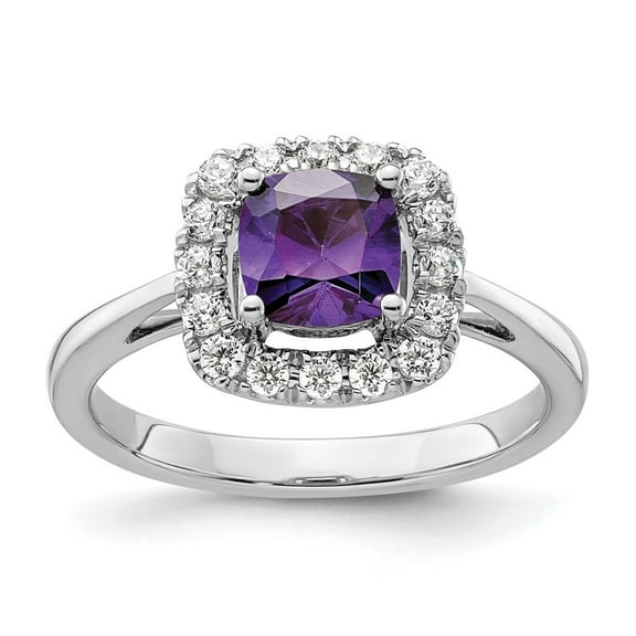 Auriga Fine Jewelry 14K White Gold Lab Grown Diamond and Amethyst Halo Ring for Women Size 7 (Carat: 0.29cttw, Clarity: SI2, Color: GH)
