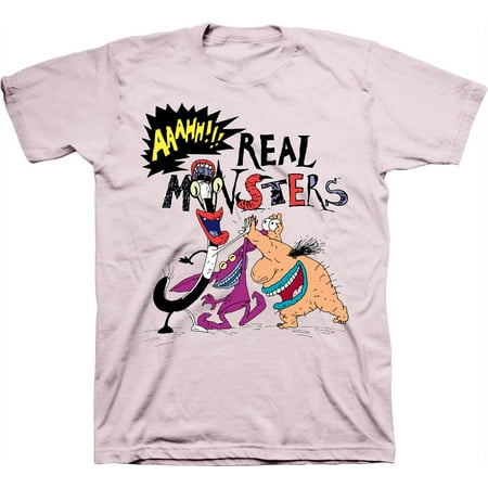 Mens Nickelodeon AAAHH REAL MONSTERS Shirt - Retro Nick Real Monsters tee - Classic Nick Graphic T-Shirt (Soft Pink, 3X-Large)