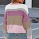 thumbnail image 3 of (One) Women's Colorblock Cropped Sweater Fashion Casual Oversized Striped Pullover Red XXL, 3 of 4