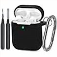 thumbnail image 3 of ATUAT AirPods Case Cover, Full Protective Silicone Skin Dust-Proof Designed for Apple AirPods 1st 2nd Generation with Keychain, Front LED Visible, Black, 3 of 4
