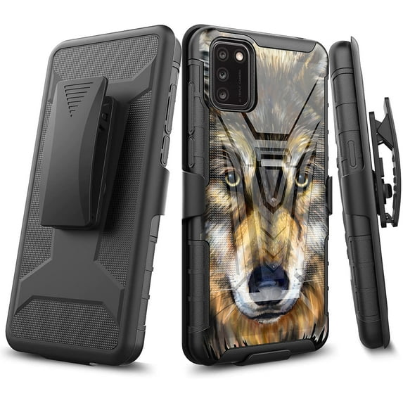 DALUX V Hybrid Kickstand Holster Phone Case Cover Compatible with Alcatel TCL A3X / TCL A600DL (2021) - Wolf Face