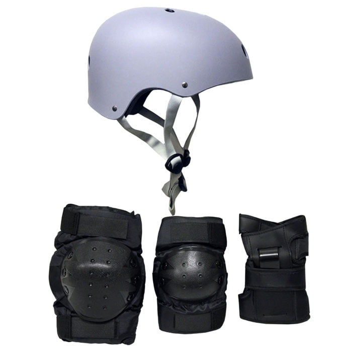 Skateboard Helmet Elbow/Knee/Wrist Pad Combo MEDIUM Bmx Inline GRAY