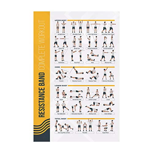 FitMate Resistance Bands Workout Exercise Poster - Workout Routine with Free Weights, Home Gym Decor, Room Guide (16.5 x 25 Inch)