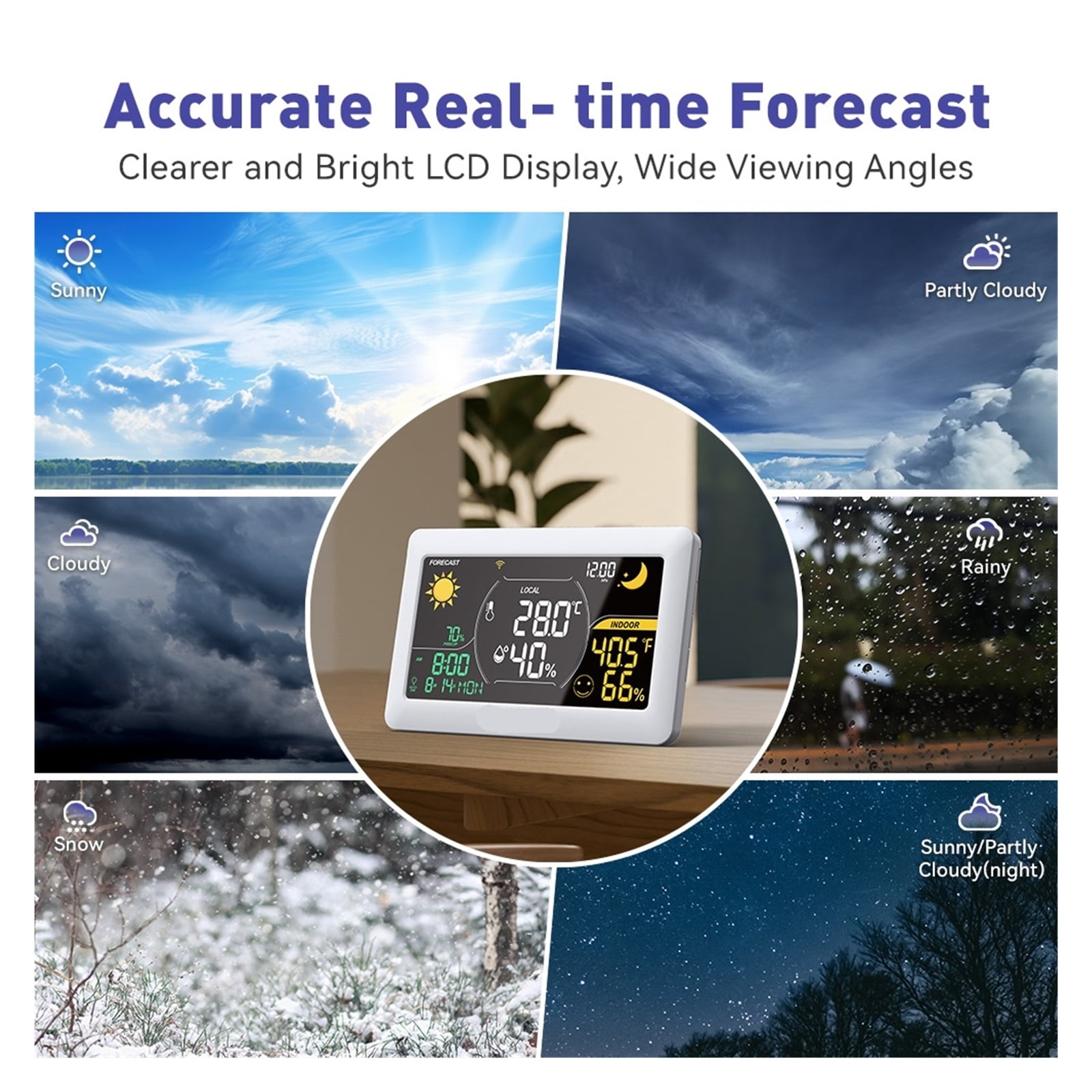 Weather Station Wireless Indoor Outdoor Thermometer Hygrometer Wall Alarm Clock