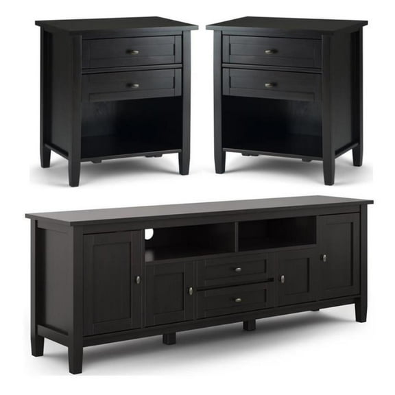 Home Square 3-Piece Set with 2 24" Bedside Nightstand Tables 72" TV Media Stand