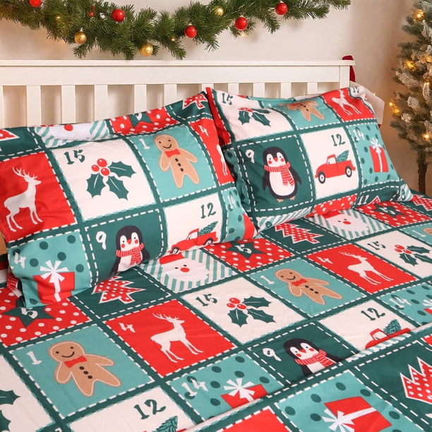 GOGREEN Juego de Sábanas Navideñas 3 Piezas Tamaño Individual, Bolsillos Profundos 16 Pulgadas, Microfibra de Poliéster Suave con Estampado Festivo, Ideal para Decoración y Regalo
