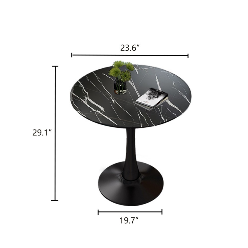 24" Round Dining Table, Modern Tulip Kitchen Table with MDF Top and Steel Pedestal Base, Mid Century Coffee Table for Living Room, Apartment, Marble Black