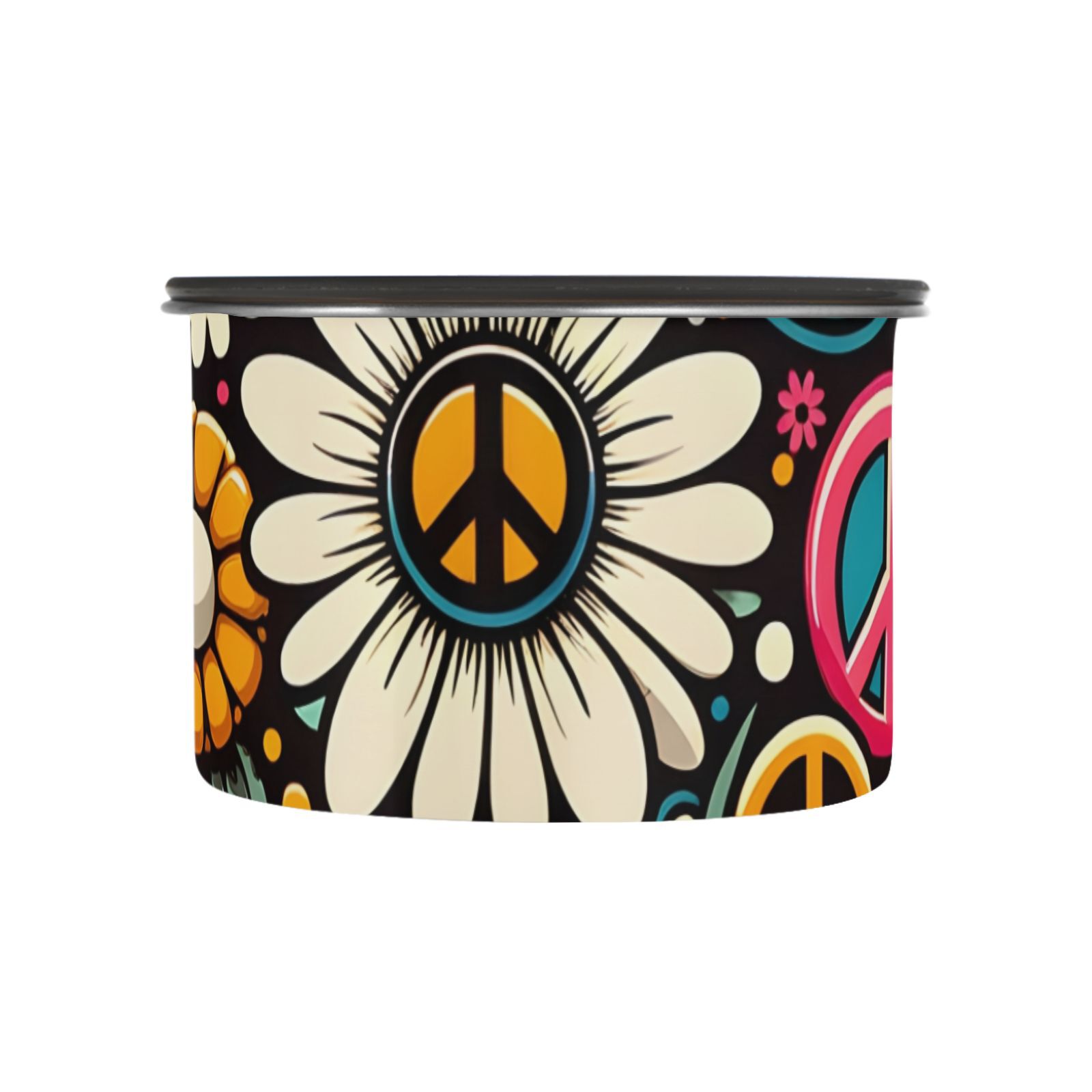 Daisy Flower Peace Vintage Airtight Coffee Bean Canister 30oz Food Storage Containers with Lids For Gournd, Tea, Sugar, Flour, Rice, Cereal, Candy Cookie Jar
