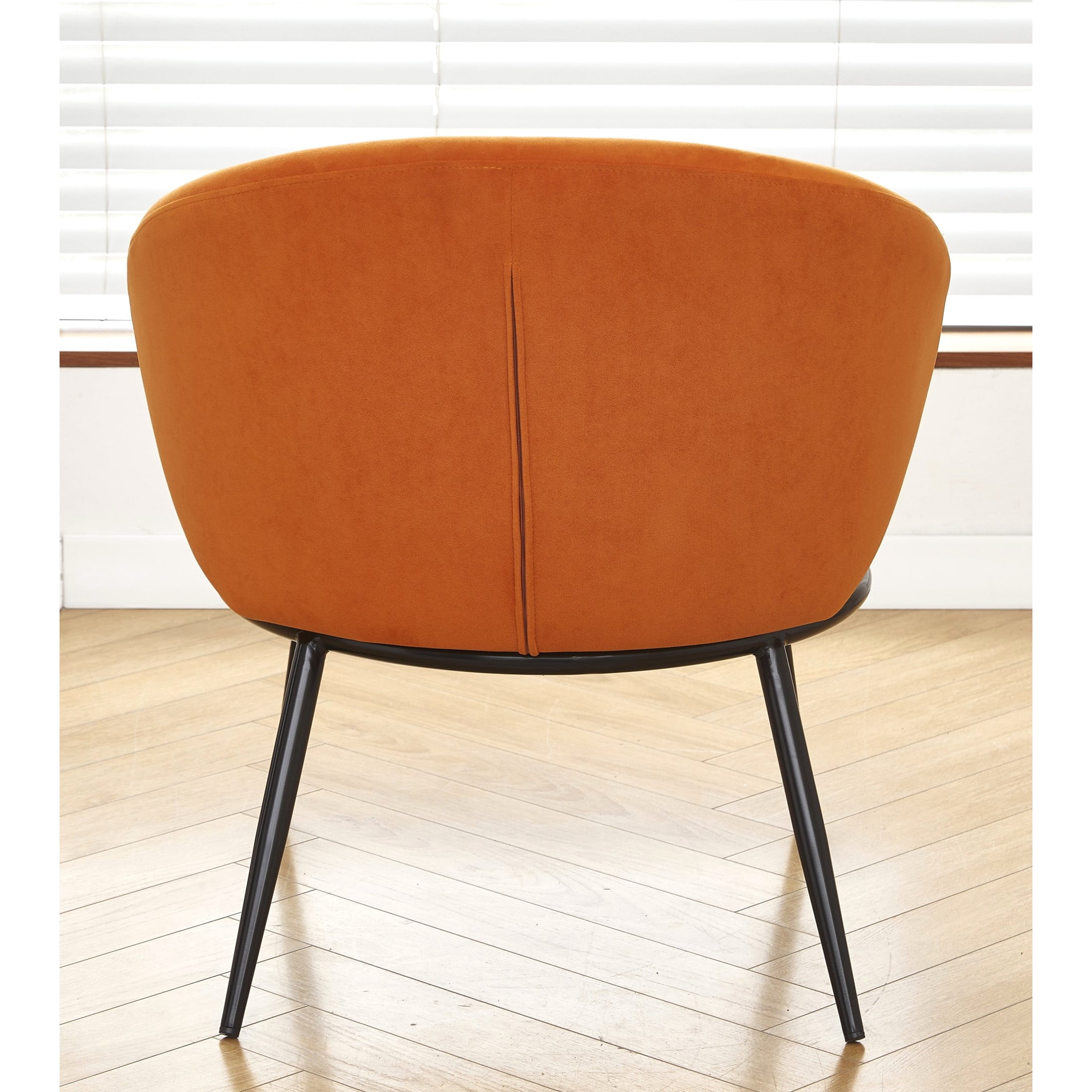 GDF Studio 27.36" Mid-Century Modern Round Accent Chair with Velvet Upholstery, Black Metal Legs, Orange