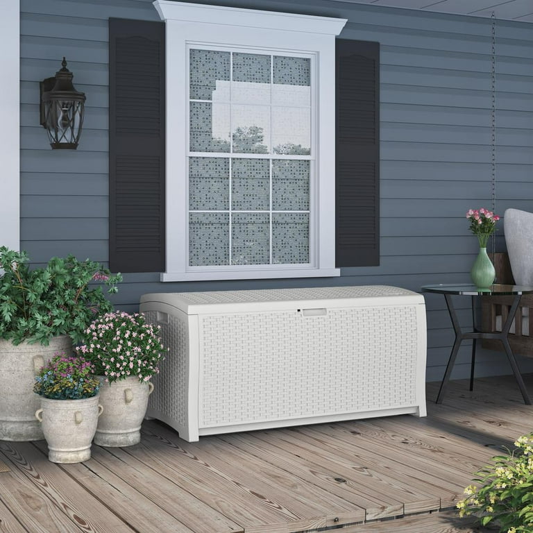 Suncast 99 Gallon Deck Garden Garage Home Wicker Resin Pool Box