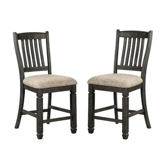 Home Square 2 Piece 24" Upholstered Wood Counter Stool Set in Black and Gray