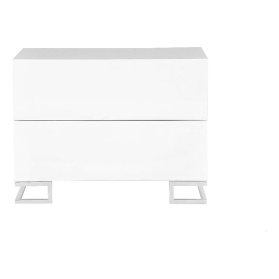 Benjara Sam 20" Nightstand- 2 Drawers- White Wood- High Polished Metal Legs