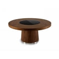 thumbnail image 3 of Modrest Houston Round Modern Glass & Wood Veneer Dining Table in Walnut, 3 of 5