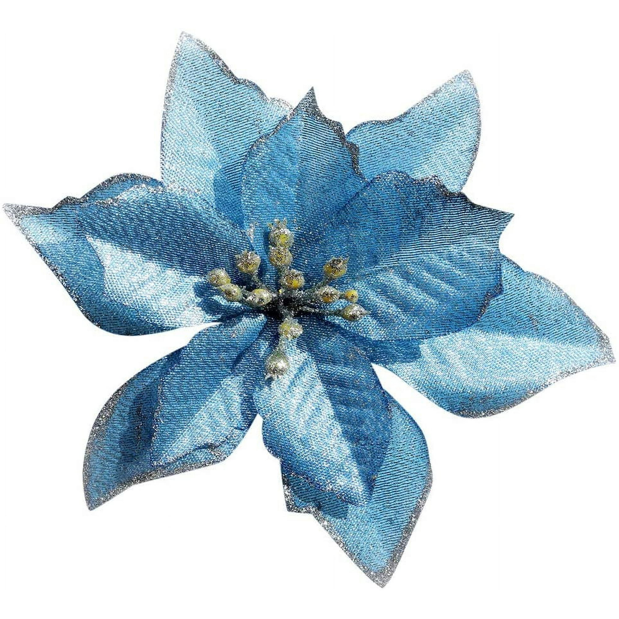 36 Poinsettias Artificiels à Paillettes Avec Clips - Champagne Foncé - 3 Tailles (8, 10, 15 Cm)