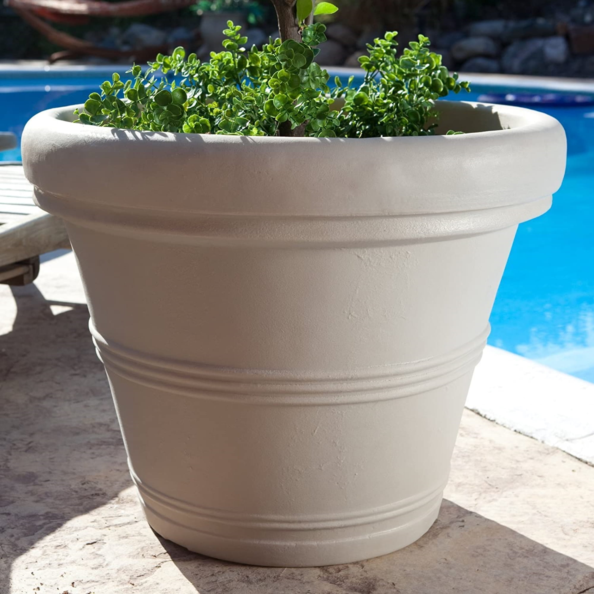 Crescent Garden Brunello, Classic Rolled-Rim Planter, 14" (Weathered Concrete)