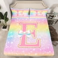 thumbnail image 2 of Homewish Kawaii Girls Letter E Full Size Sheets for Kid, Cartoon Monogrammed Bed Sheets, Bling Stars Rainbow Sheet Sets, Lightweight Room Decor, 4pcs, 2 of 7