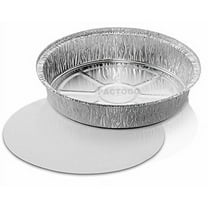 Handi-Foil of America 9" Round Aluminum Foil Food Take-Out Pan Container w/Board Lid Disposable Tins (Pack of 12)