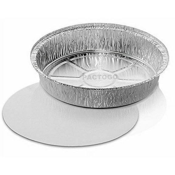 Handi-Foil of America 9" Round Aluminum Foil Food Take-Out Pan Container w/Board Lid Disposable Tins (pack of 200)