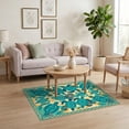 thumbnail image 3 of ODIKA 4'x6' Ultra-Soft Area Rug, Turtle Boho Ocean Mosaic Border Stained Entryway Teal Nautical Flowing Dynamic None Washable, Bare feet friendly, Silk-Touch for Bedroom Home office, 3 of 7