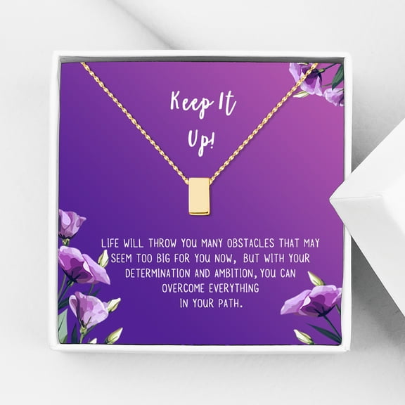 Anavia Keep It Up Card Gift Jewelry, Inspirational Card Necklace, Cheer up Gift, Encouragement Gift for Friend-[Gold Cube,Royal Purple Gift Card]